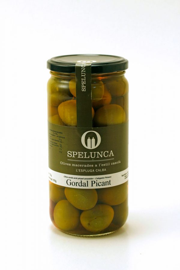Spicy green Gordal olives with stone