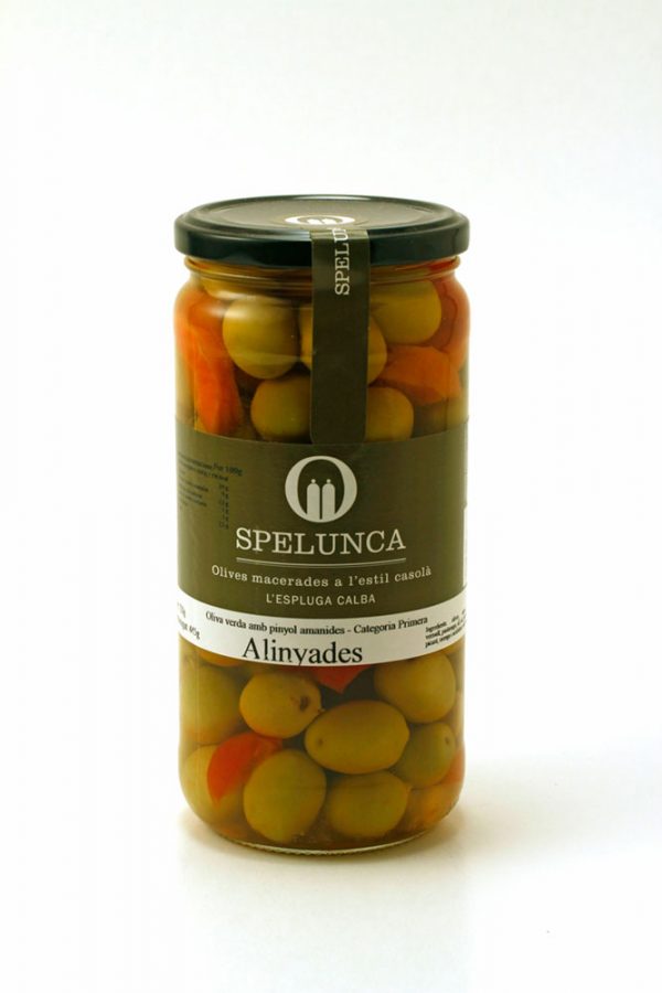 Green lined olives with stone
