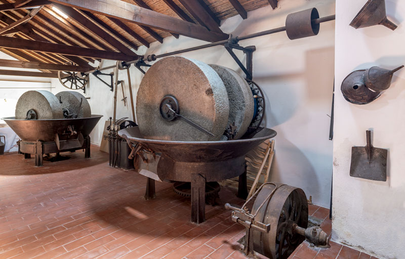 Installations of old press equipment where olive oil was pressed
