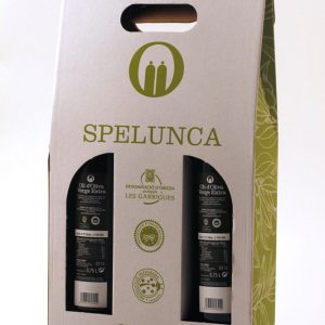 Caja de 3 botellas 0,75 L etiqueta negra. Aceite de Oliva Virgen Extra Spelunca 100% arbequina
