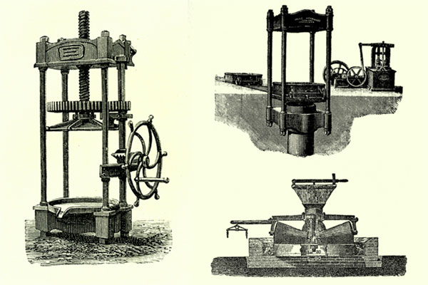 Installations of old press equipment where olive oil was pressed